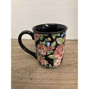 Vintage Tavistock Otagiri Black Floral Garden Coffee Mug Cup‎ Japan 4"